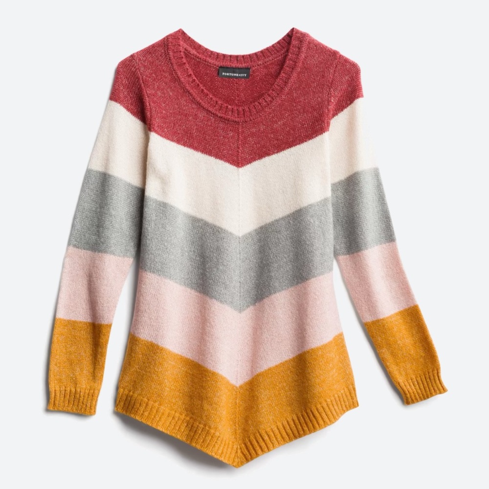Fortune + Ivy Rainer Chevron Color Block Sweater Pullover, Size XS